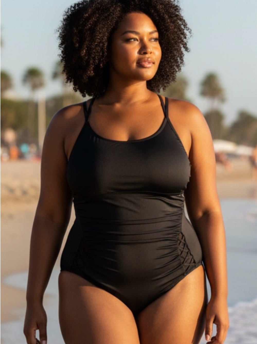 Xhilaration size 18W Black Ruched One-Piece Swimsuit